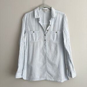 Toad & Co Womens White Blue Striped Indigo Ridge Popover Blouse Size Small